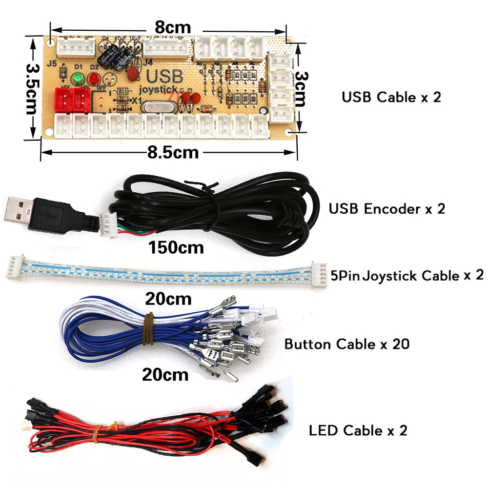 DIY Arcade Game Kit 2 Players Set Light Push Button American Style Joystick USB Encoder Cables For PC Raspberry Pi Mame Parts