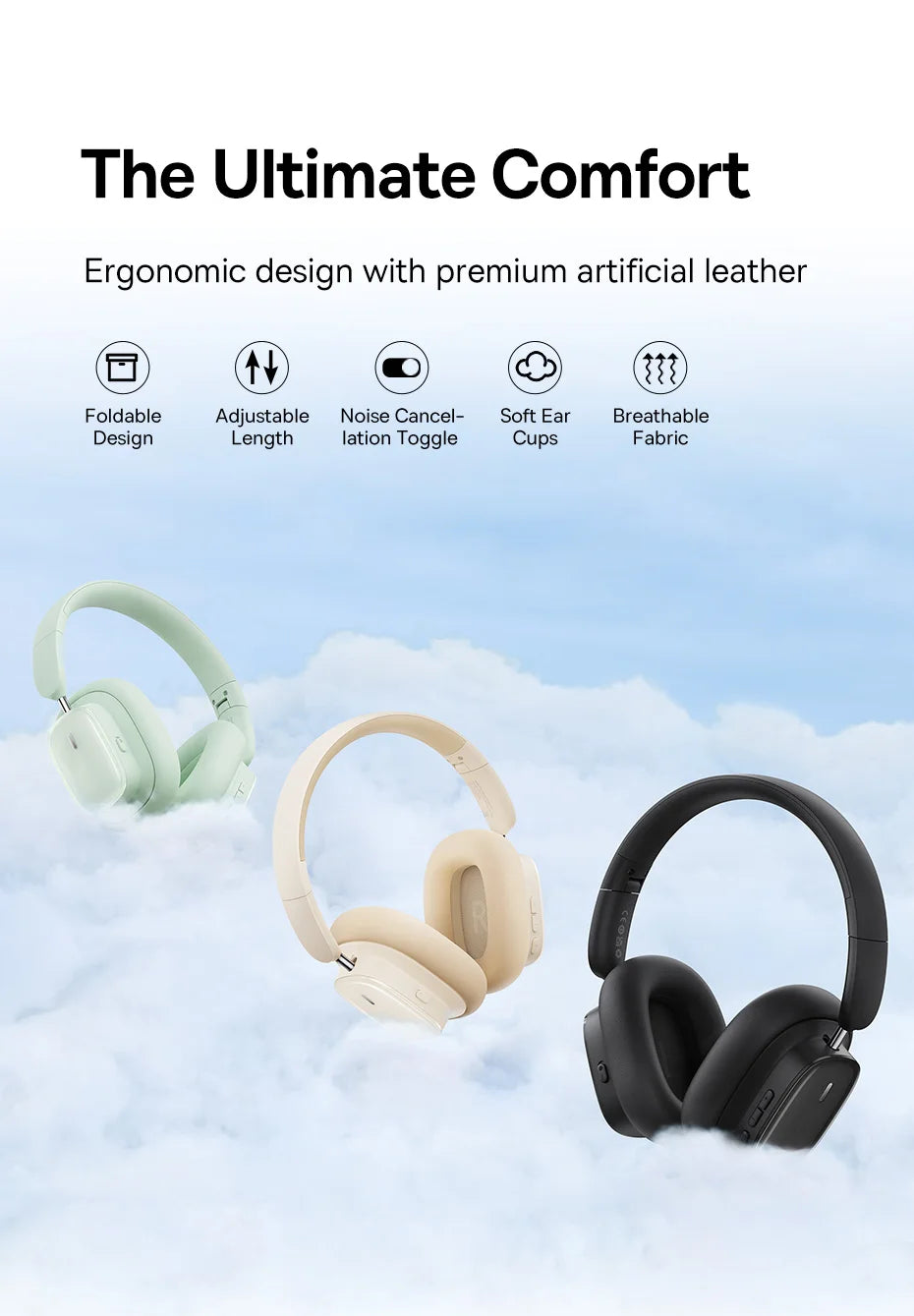 Baseus H1i ANC Wireless Bowie Headphone Bluetooth 5.3 Noise Cancellation Hi-Res 38db 3D Spatial Audio Ear Headsets