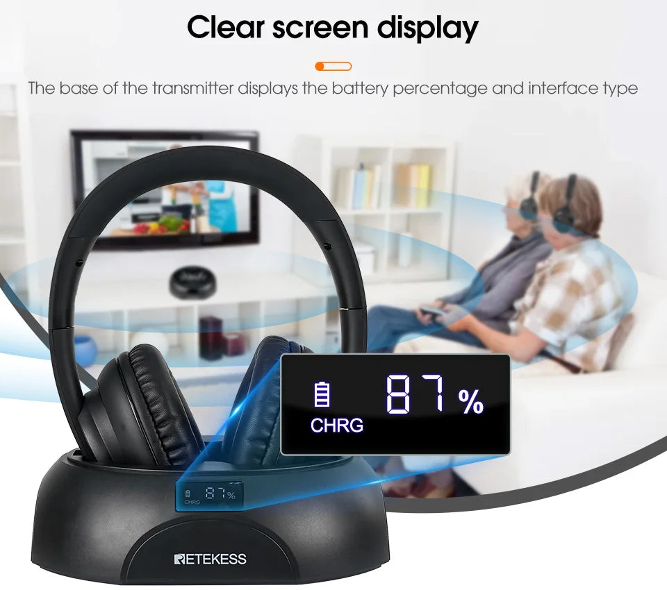 RETEKESS TA006 Wireless Headphone TV Watching Rechargeable Wireless Earphone with Transmitter Support Coaxial Fiber 3.5 AUX RCA