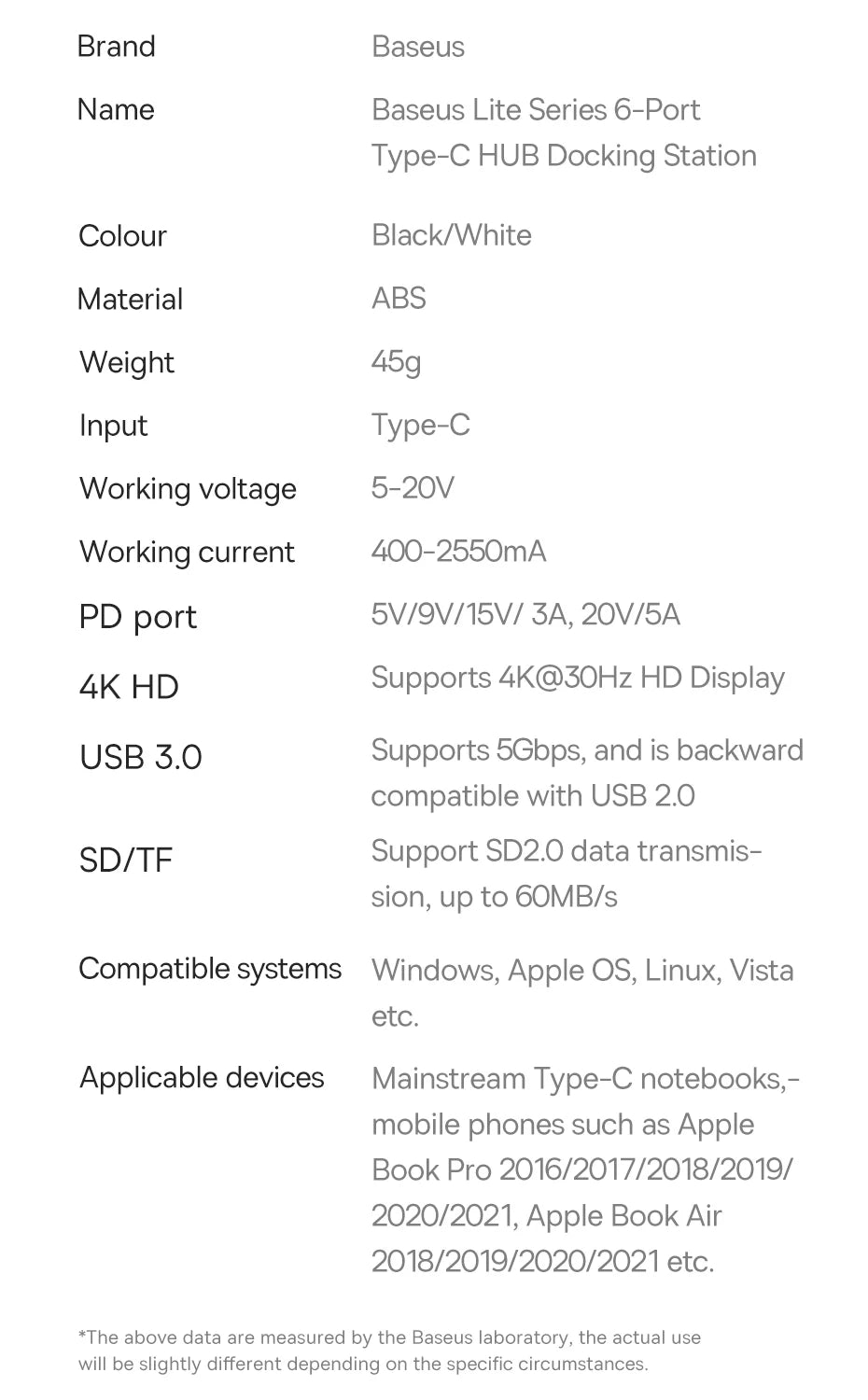 Baseus USB Type C HUB to HDMI-compatible USB 3.0 Adapter 6 in 1 Type C HUB Dock for MacBook Pro Air USB C Splitter