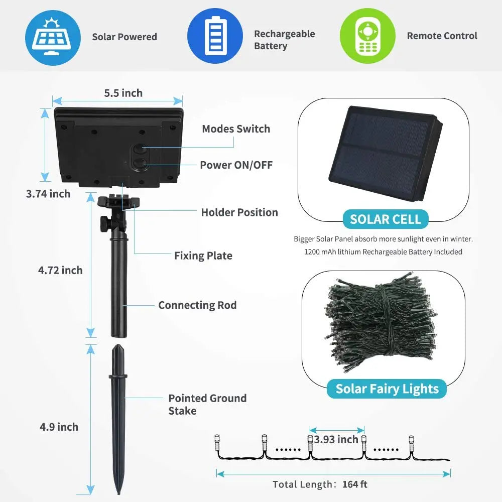 Solar Powered LED String Lights Outdoor Waterproof Fairy Lights String Solar Garland for Patio Wedding Christmas Garden Light