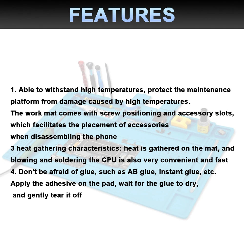 Ansiki 300x200mm Repair welding work pad High Temperature Resistant Silicone Pad ESD Anti-Static waterproof for Repair tool kit