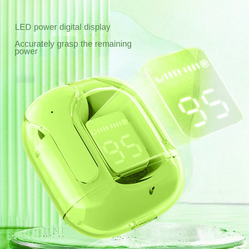 Wireless Earphones Transparent Bluetooth In Ear Headset ENC Sports Headphones LED Power Digital Display Stereo Sound Earbuds