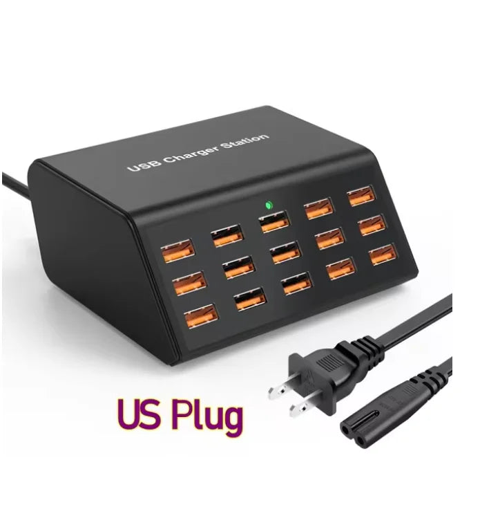 100W Desktop Universal USB Charger 15 Ports USB Fast Charging Station For Ipad Iphone16 15 14 13 Pro For Samsung EU Plug