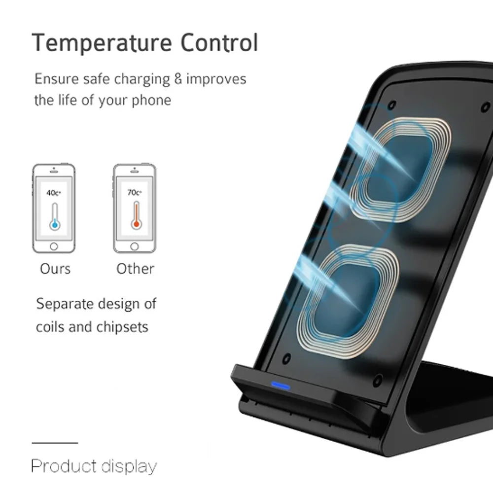 Wireless Charger Stand Pad For iPhone 16 15 14 13 12 Pro X XS Max XR 8 Samsung Xiaomi Induction Fast Charging Dock Station