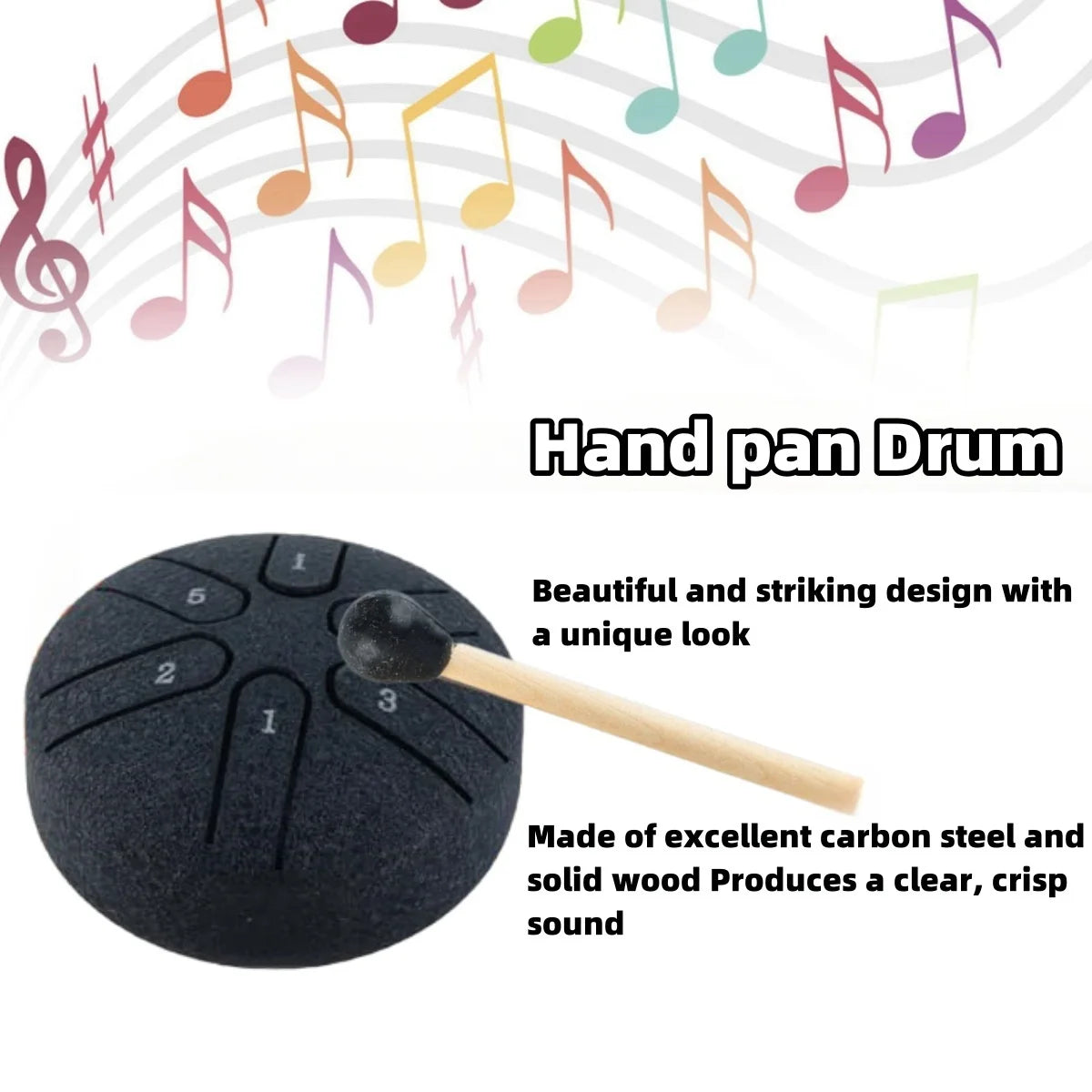 3-Inch 6-Tone Steel Tongue Drum - Mini Handpan Drum with Drumsticks, Beginner-Friendly Percussion Instrument Set