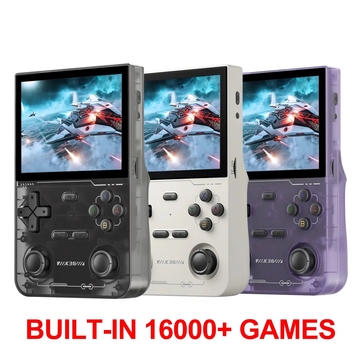 GAMINJA K36 3.5Inch IPS Screen Handheld Game Console 64GB Memory Classic Games Portable Handheld Open Source Game Console
