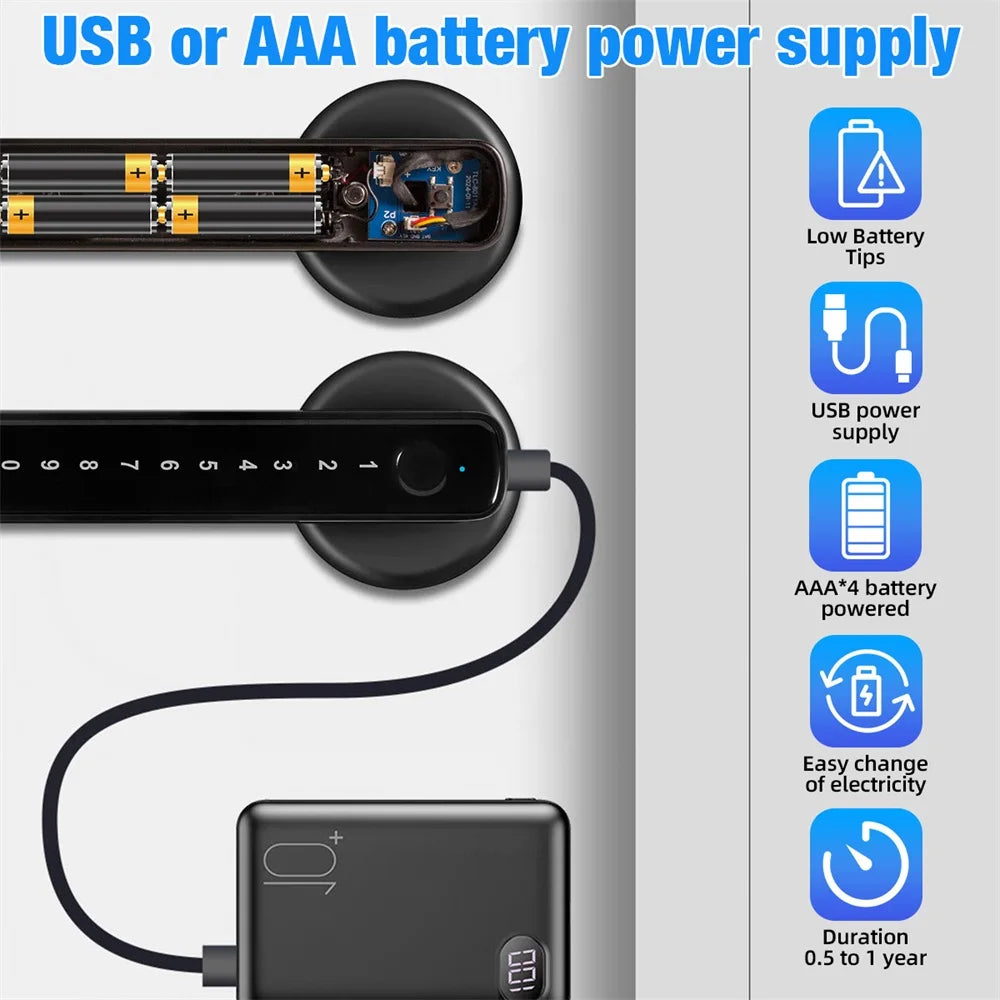 Fingerprint Door Lock Keyless Entry Door Lock with APP Control Fingerprint Door with Handle Biometric Door Lock for Bedroom Home