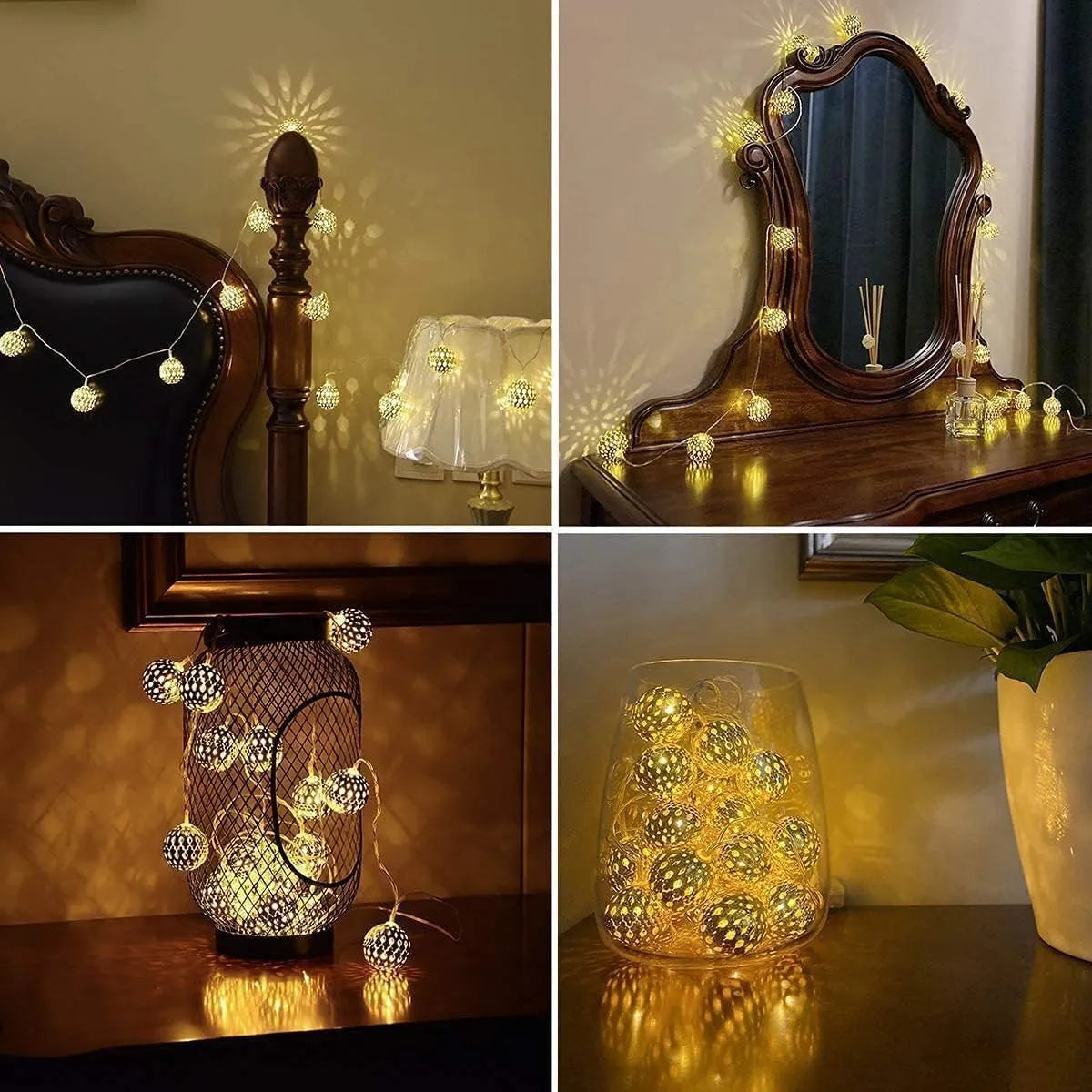 1pc LED Moroccan Fairy Lights Battery Operated Gold Globe String Lights For Home Outdoor Wedding Party Festival Decoration