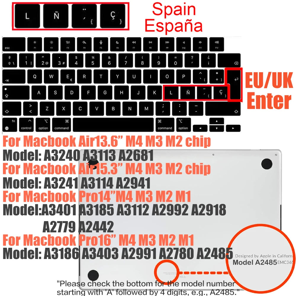 Compatible keyboard cover for 2025 MacBook Air 13.6 M4 A3240 A3113 MacBook Pro14 16 M4 M3 A3185 A3401 A3403 A2991 with touch ID