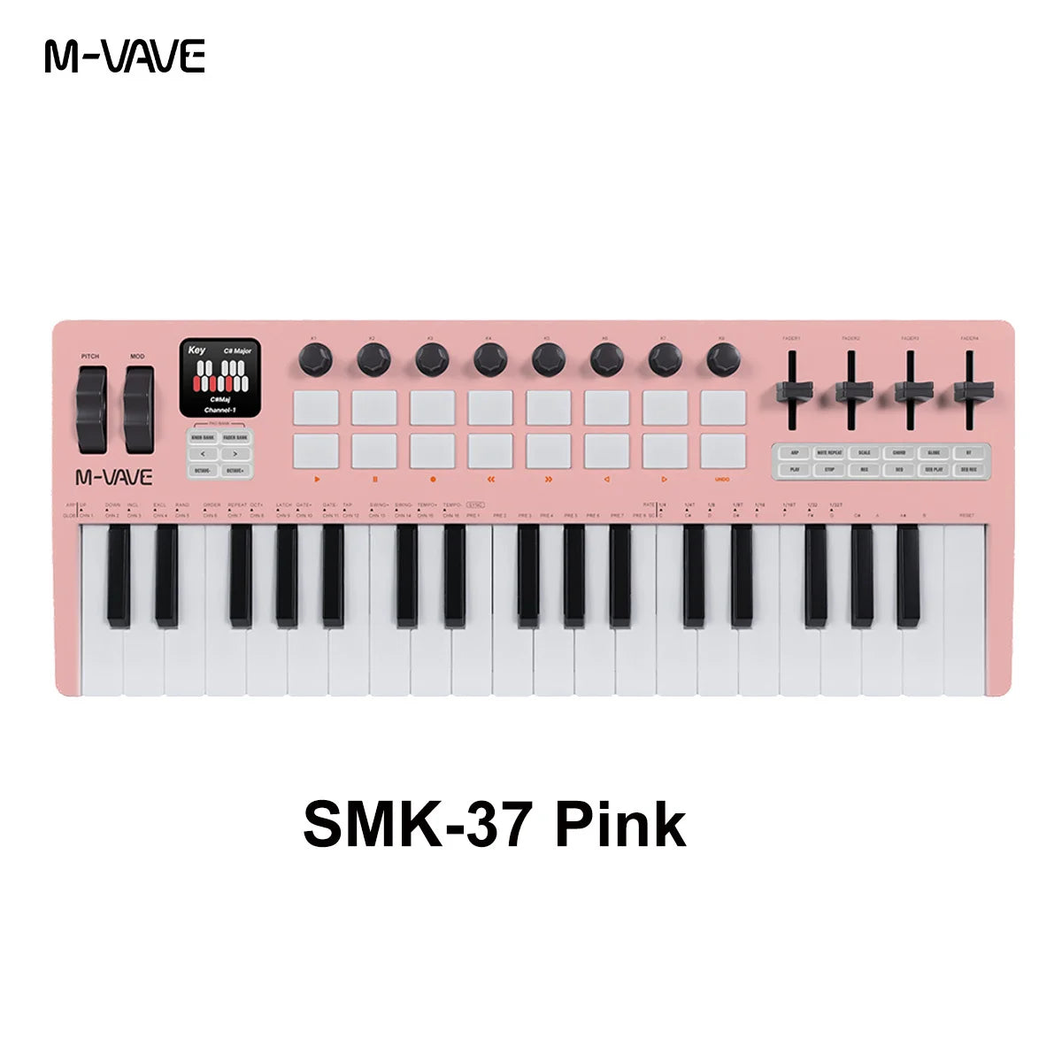 M-VAVE SMK-37 PRO MIDI Controller Keyboard 16 RGB Pads 8 Knobs Software Compatible for Music Production