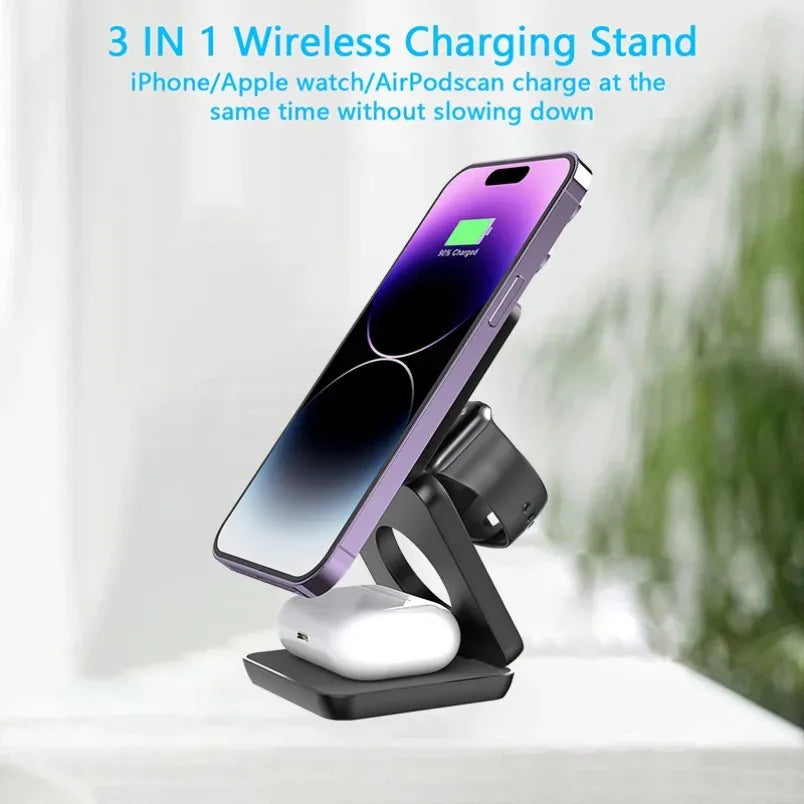 Magnetic Wireless Charger 3 in 1 Stand For Macsafe iPhone16 15 14 13 12 Apple Watch 8 7 6 Airpods Pro Fast Charging Dock Station