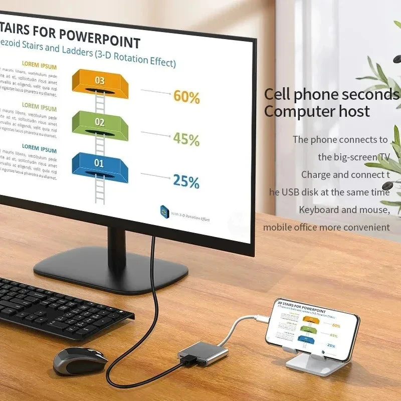 USB-C To HDMI-compatible 3 in 1 Cable Converter for Samsung Huawei iPad Mac NS USB 3.1 Type C To HD 4K USB 3.0 Adapter Cable