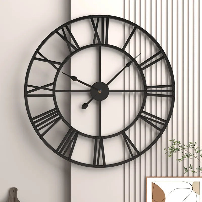 60CM Large 3D Wall Clocks Roman Numerals Retro Round Metal Iron Accurate Silent Nordic Hanging Ornament Living Room Decoration
