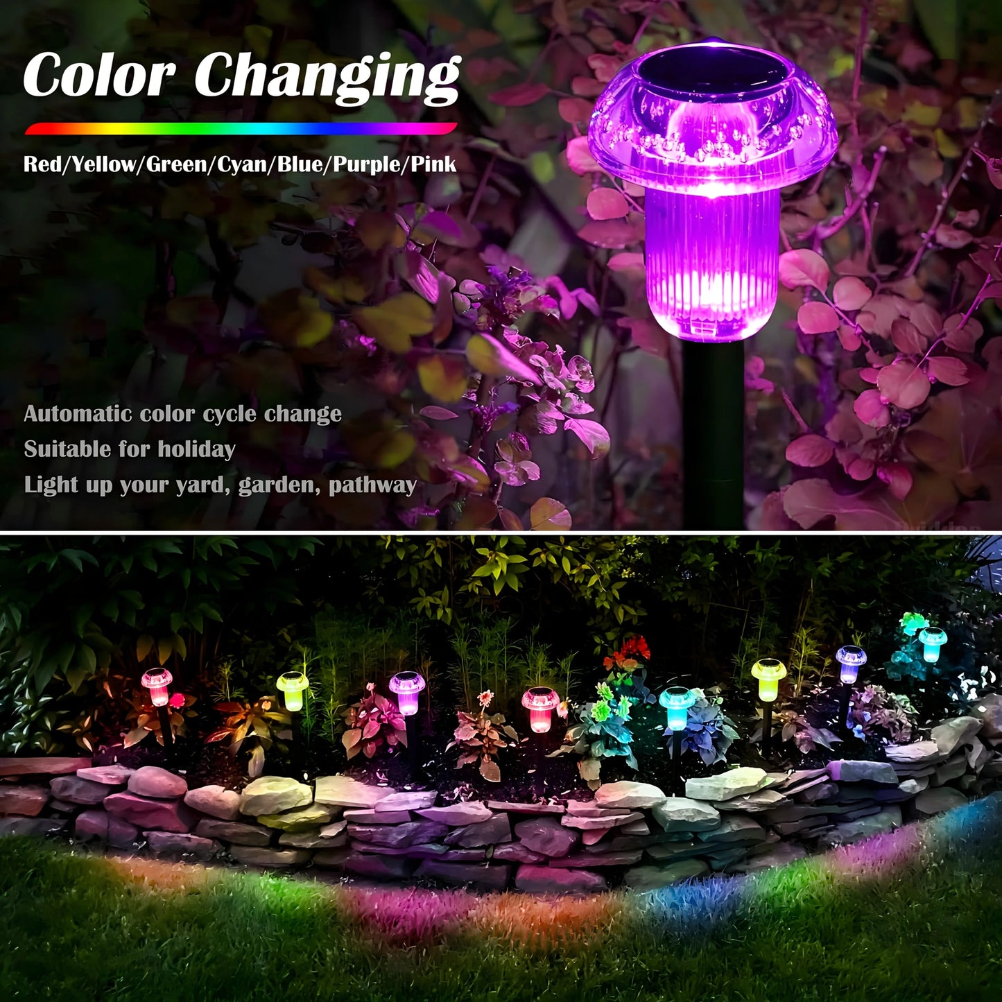 4Pcs Solar Pathway Lights Outdoor Vibrant LED Mushroom Garden Stake Lighting for Walkways Lawns Driveways Landscapes Decorative