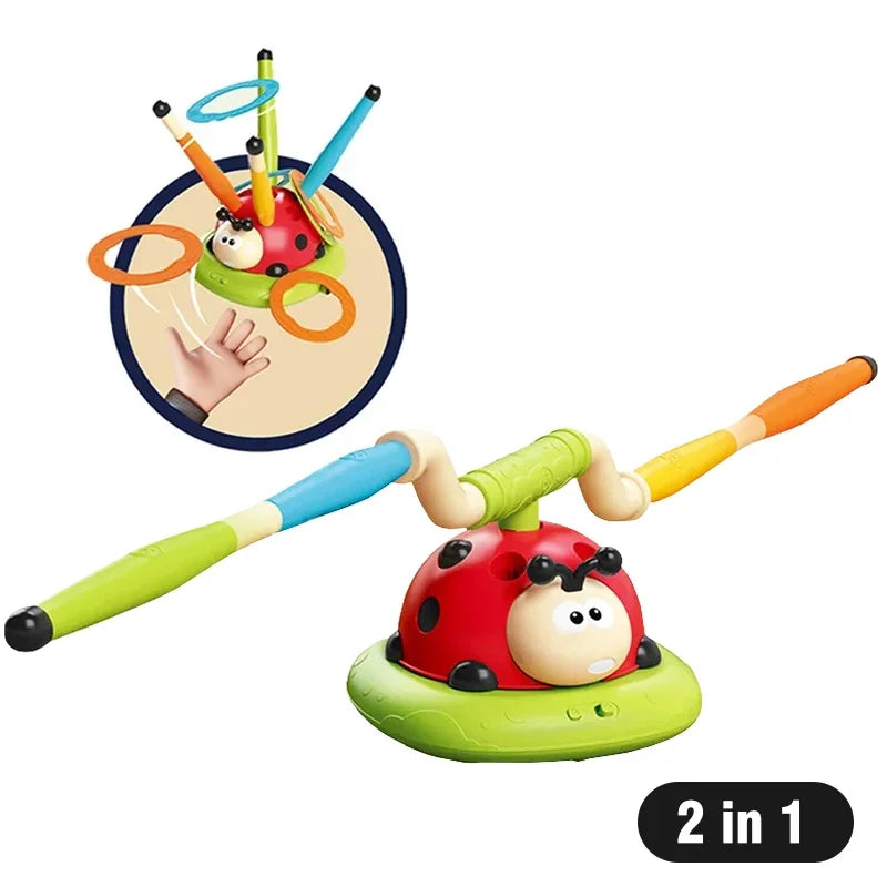 Musical Jump Sports Toys 5 in 1 3 in 1 Toss Ring Game Toy and Shooting Launcher for Kids Ladybug Multifunction Outdoor Machine