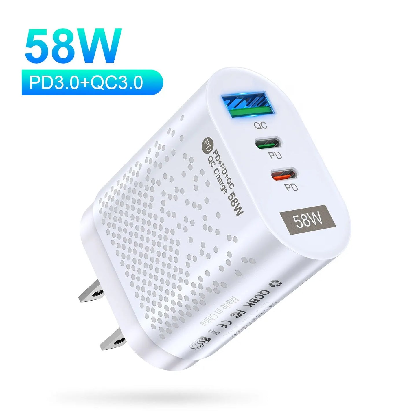 USLION 58W USB C Charger Travel Fast Charging Charger Tablet Laptop PD Quick Charge 3.0 Wall Phone Adapter For iPhone 15 Xiaomi