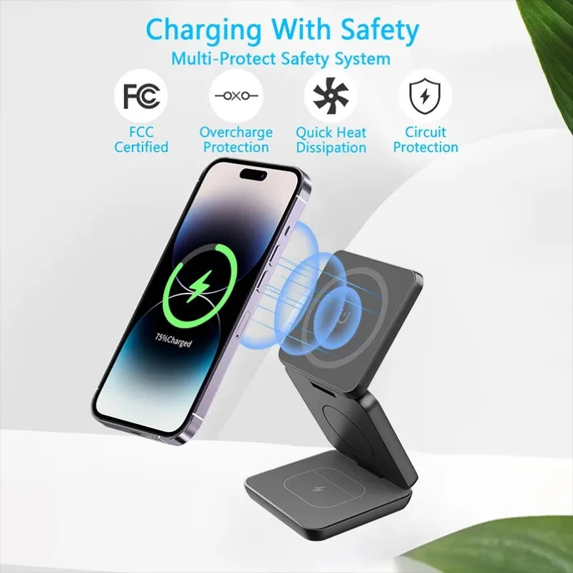 Magnetic Wireless Charger 3 in 1 Stand For Macsafe iPhone16 15 14 13 12 Apple Watch 8 7 6 Airpods Pro Fast Charging Dock Station