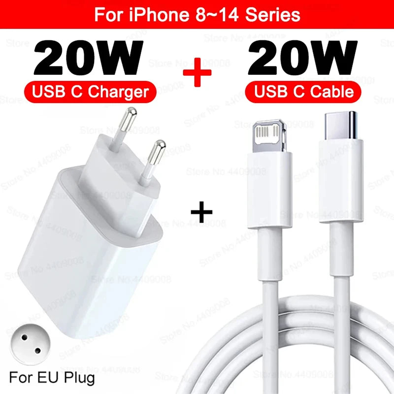 PD 20W Fast Charger For iPhone 16 15 11 12 13 14 Pro Max Plus Fast Charging Cable For Apple iPhone Charger Plug Phone Accessory