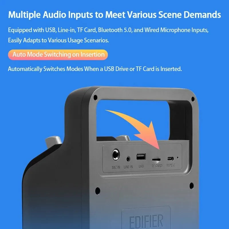 Edifier PP205 Outdoor Portable Bluetooth Speaker Line In USB TF Card Inputs 8 Hours Playback Support Wird Mic Karaoke Speaker