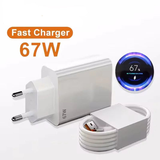 67W USB Fast Charger With 6A Type C Cable Phone Power Adapter For 12 POCO X5 X4 Pro Redmi Note 10 11 Charging Adapter