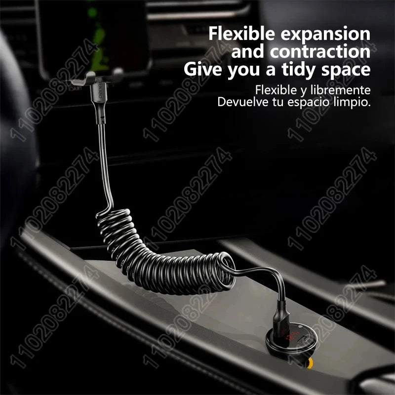 PD 27W Car USB Spring Stretch Cable For iPhone 13 12 11 14 Pro Max Phone Fast Charging Charger Cable X XR XS 7 8 Plus Data Cable