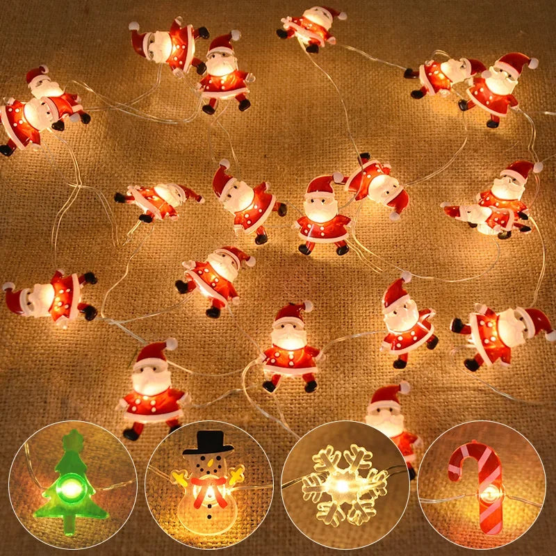 2M Fairy String Lights Santa Claus Snowman LED Garland String Lights Bedroom Garden Decorations 2024 Merry Christmas Supplies
