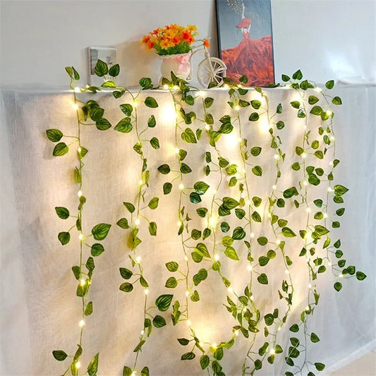 Floral Green Leaf String Lights Artificial Vine Fairy Lights Solar Lights Garland Lights for Home Decoration Christmas Lights