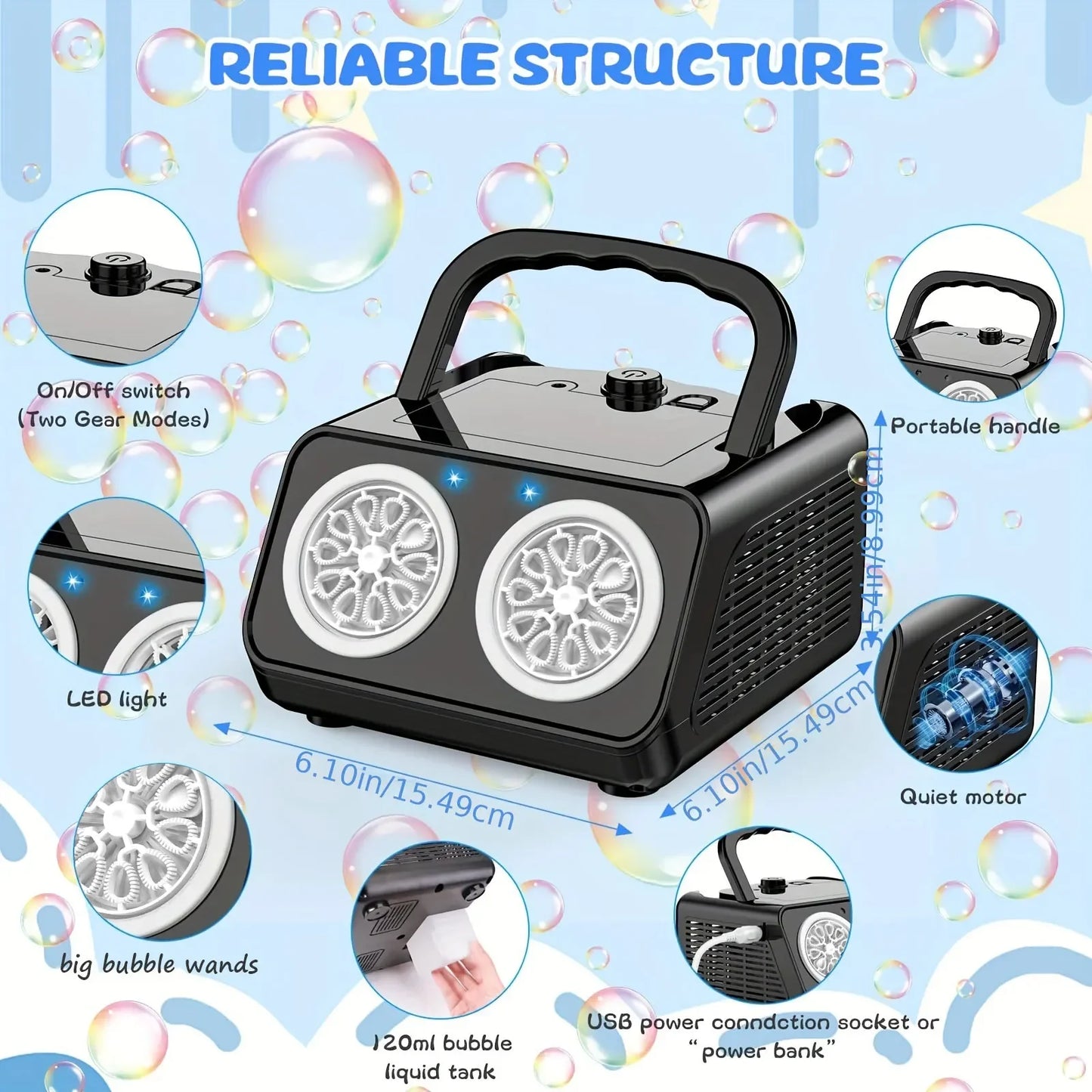 Handheld automatic bubble machine, children's portable bubble machine outdoor wedding game bubble water without battery