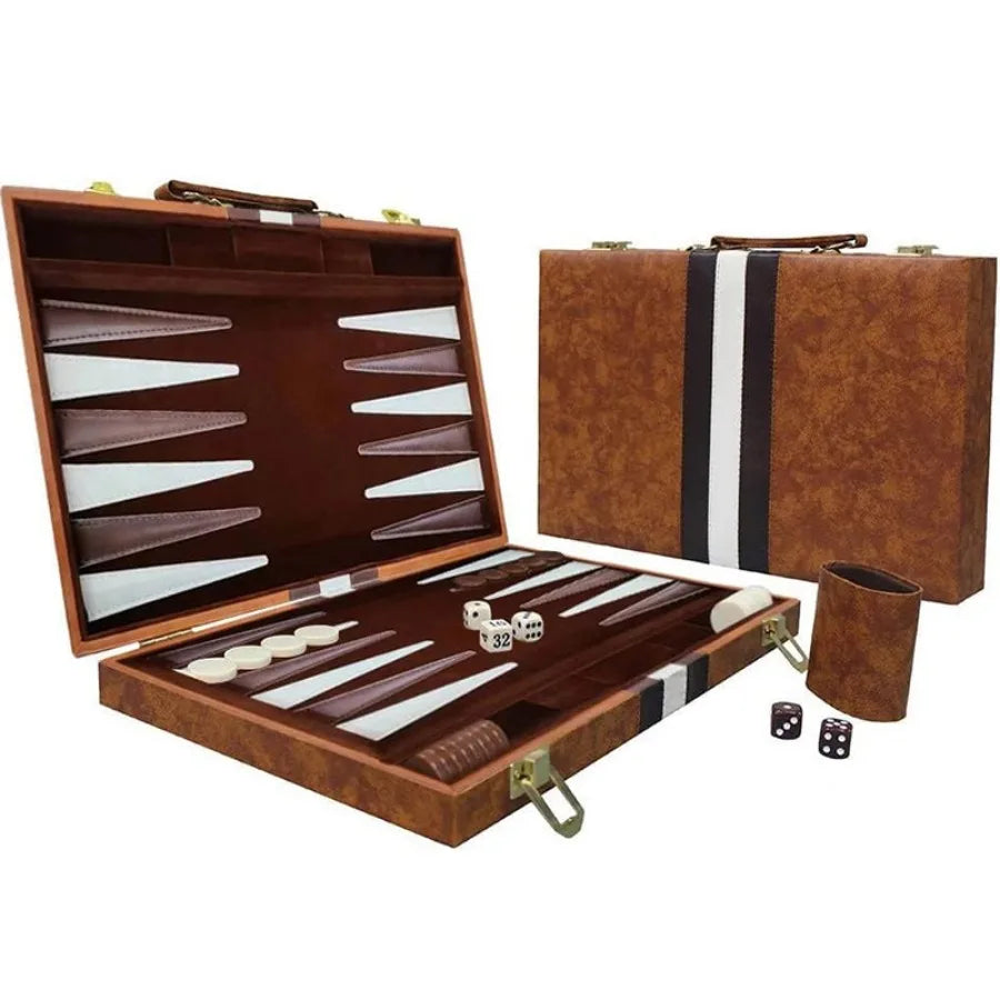38cm Backgammon Set Classic Folding Board with Leather Case, Portable Travel Game, Ideal Gift Package for Strategy Lovers