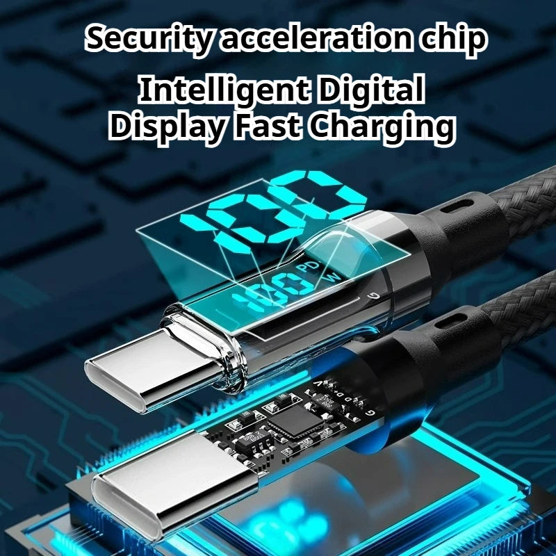 Multi Device Fast Charger Cable 60-120W with LED Display USB A to C and C to C Super Fast Charge for Huwei OPPO iPhone 15 Mac