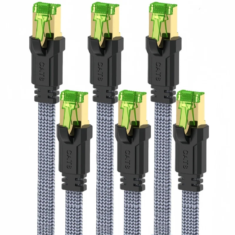MIZIQIER 5-Pack long CAT8 Flat Network Cable 40Gbps SFTP RJ45 LAN cat 8 Cable Patch Cord for Modem Router Gaming PC PS4/5/6 Xbox