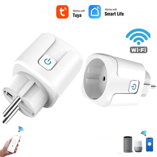 Tuya Smart Wifi Plug 20A Remote Control Smart Socket Outlet EU Power Monitor Timer Function Works with Alexa Google Home
