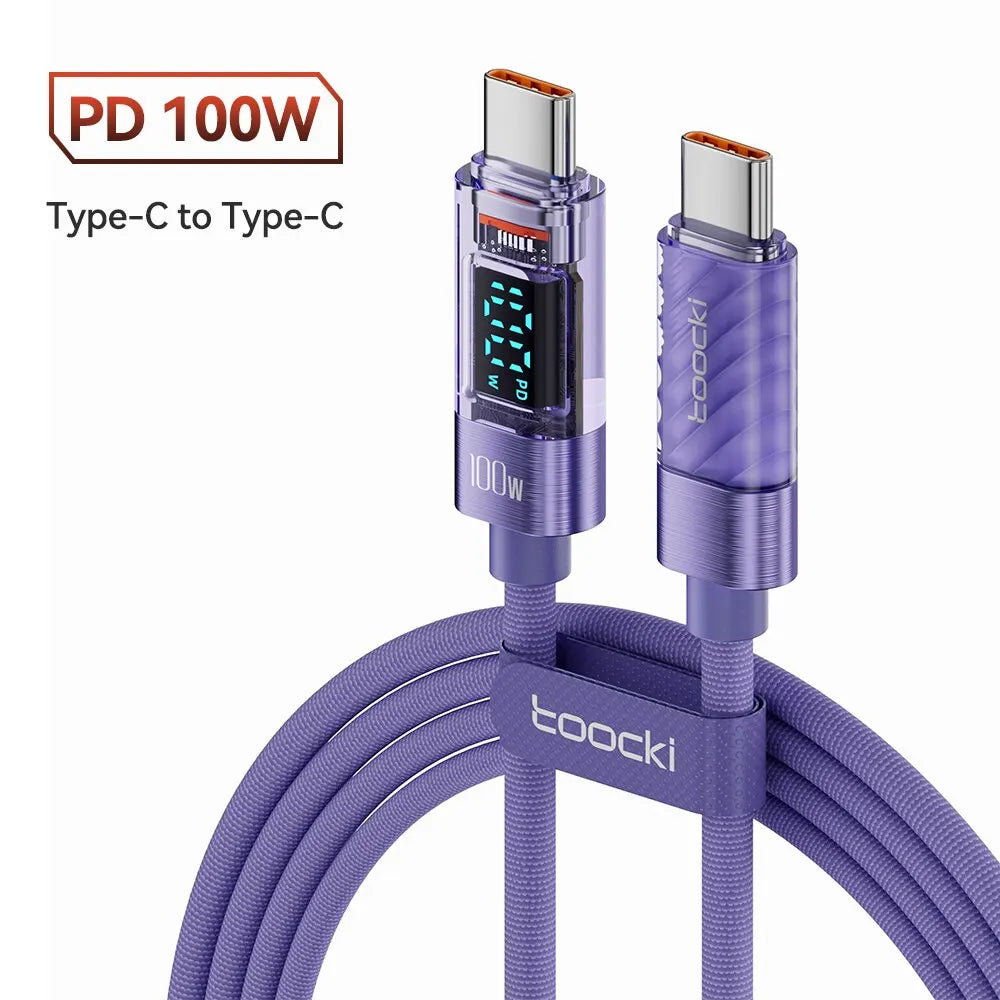 Toocki Type C to Type C Cable 100W PD Display Fast Charging Charger USB C to USB C Transparent Cable For Xiaomi Macbook