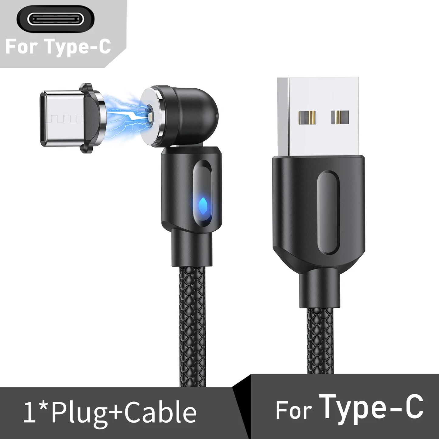 Magnetic Cable Type C Micro USB Cable Phone Charger 540 Degree Rotating Data Cable With LED For iPhone Xiaomi Huawei Samsung