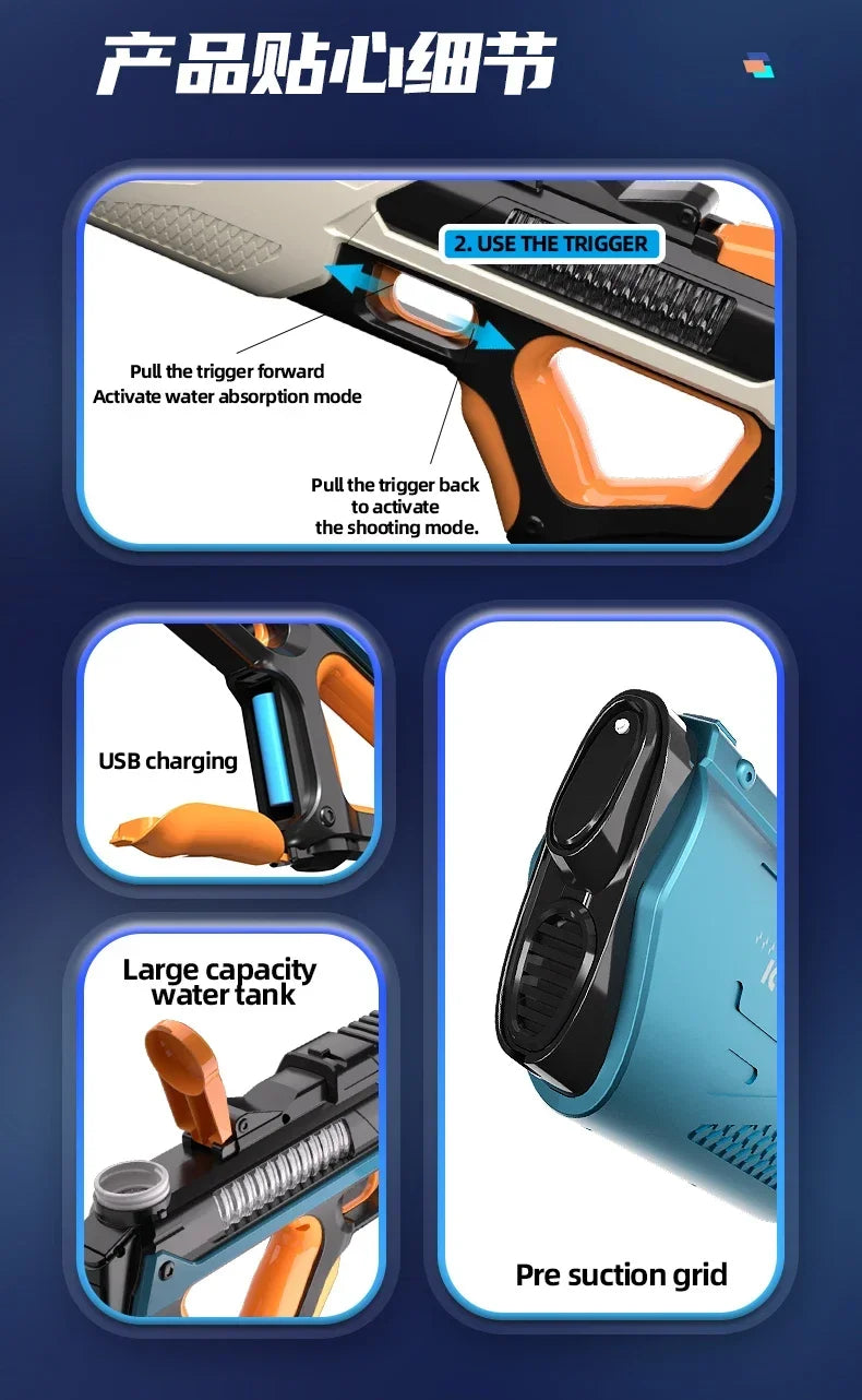 Full Electric Automatic Water Storage Gun Toys Portable Children Summer Beach Outdoor Fight Fantasy Toys for Boys Kids Game