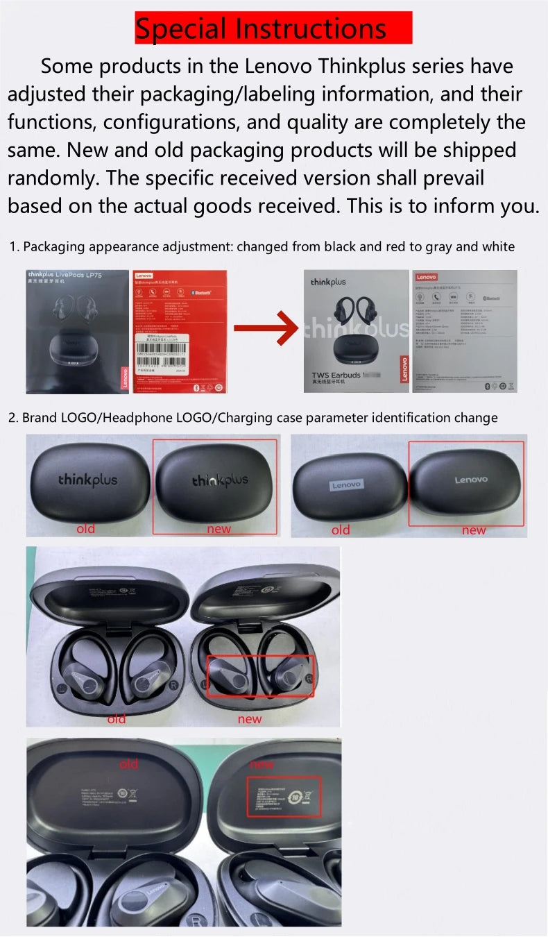 Lenovo LP75 Sports Wireless Earphones with Mics,Button Control, LED Power Display,Hifi Stereo Sound Bluetooth 5.3 TWS Headphones