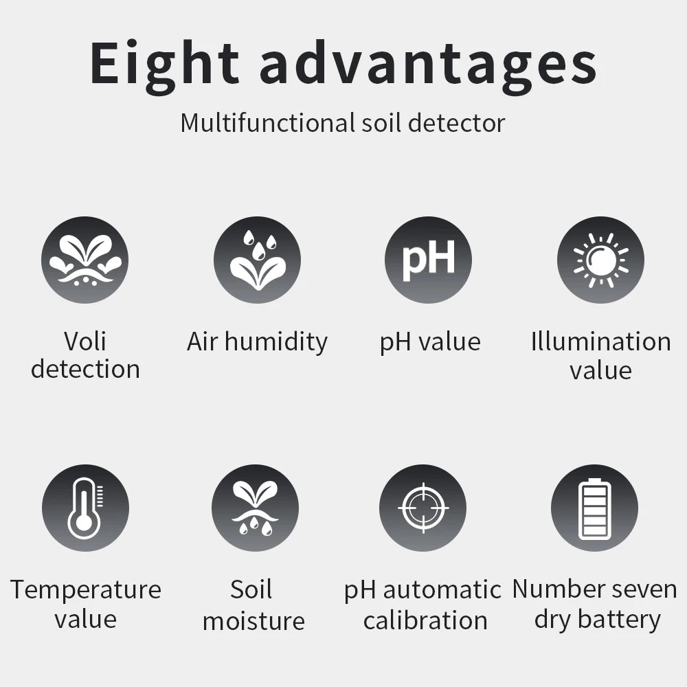 6 in 1 Soil PH Meter Sunlight Ambient Humidity Temp Soil Moisture Tester Nutrient Fertility Detector Garden Soli Analyzer