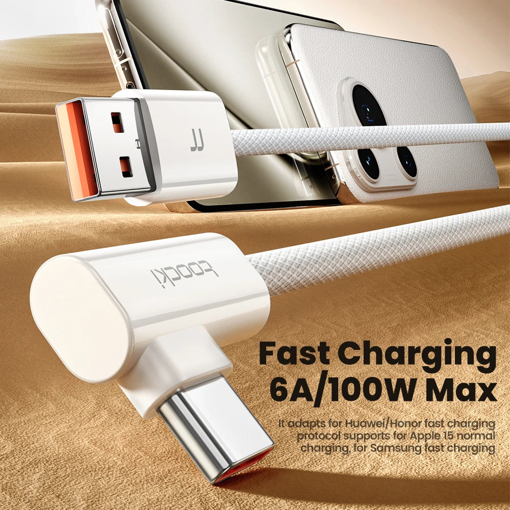 Toocki 100W Elbow 90 Degree USB A to Type C Fast Charging Cable 6A USB C Data Cable For Huawei Samsung Xiaomi Iphone16 15 Tablet