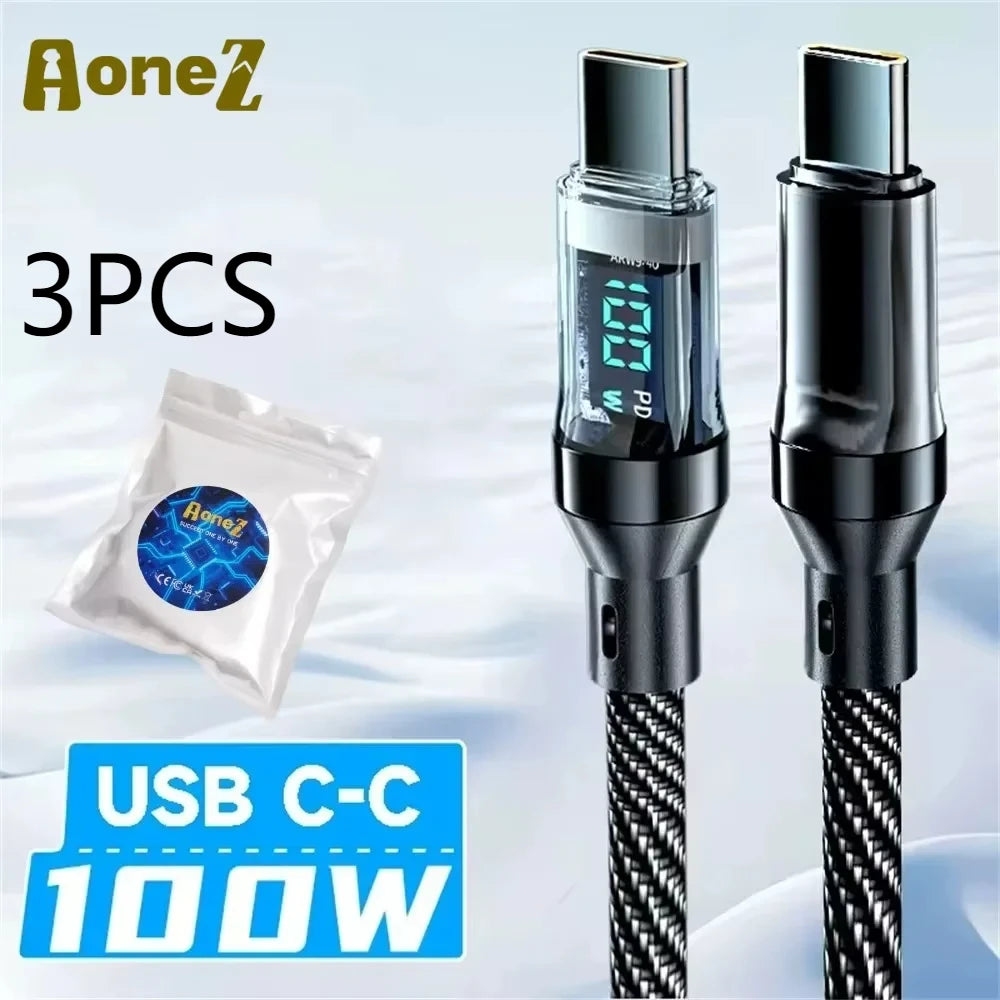 Multi Device Fast Charger Cable 60-120W with LED Display USB A to C and C to C Super Fast Charge for Huwei OPPO iPhone 15 Mac