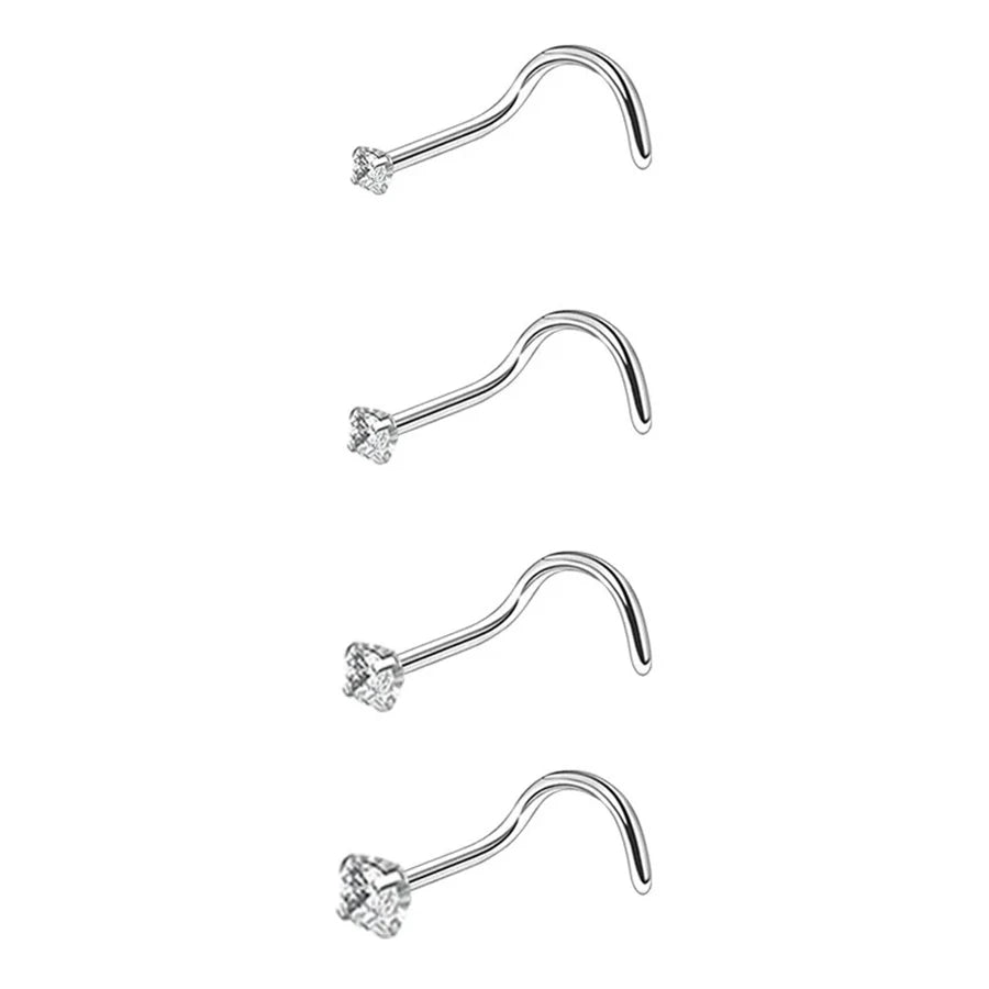 4-12pcs Cubic Zirconia Nose Studs 20G Nose Piercing Jewelry Bone L Shaped Shiny Crystal Bone Nostril Piercing Jewelry