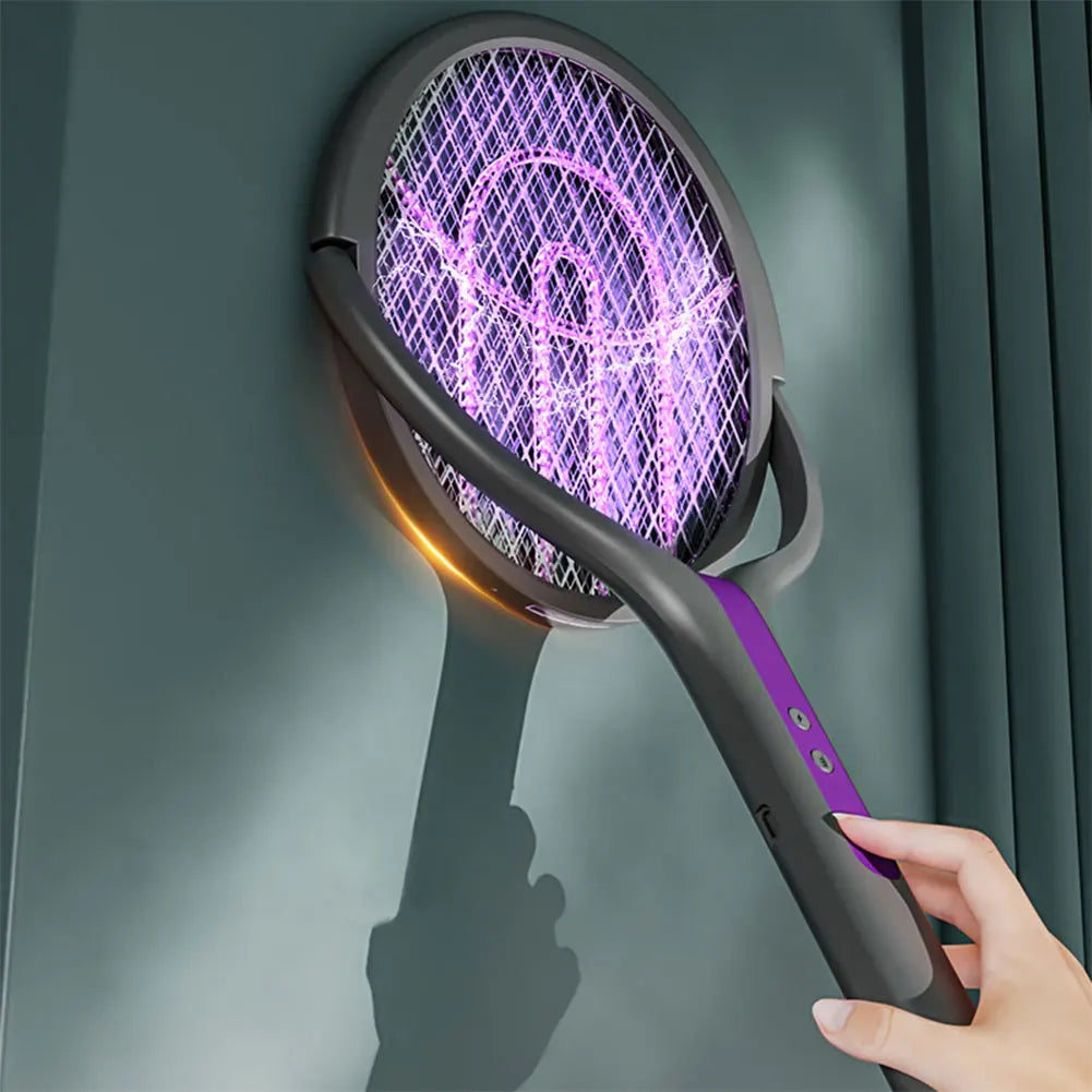 Rotating Head Bug Zapper Racket Rechargeable Electric Fly Swatter Fly Killer and Mosquito Trap Lamp for Indoor and Outdoor