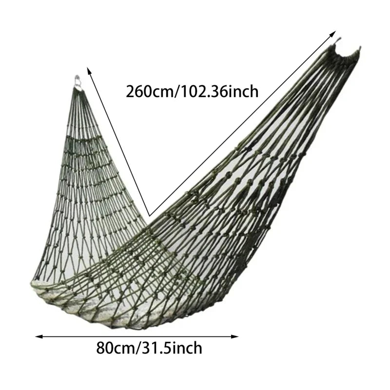 Outdoor Camping Hammock with Thick Mesh Nylon Rope Single Person Hammock Swing, Leisure Anti Rollover Hammock Mesh Tree Bed