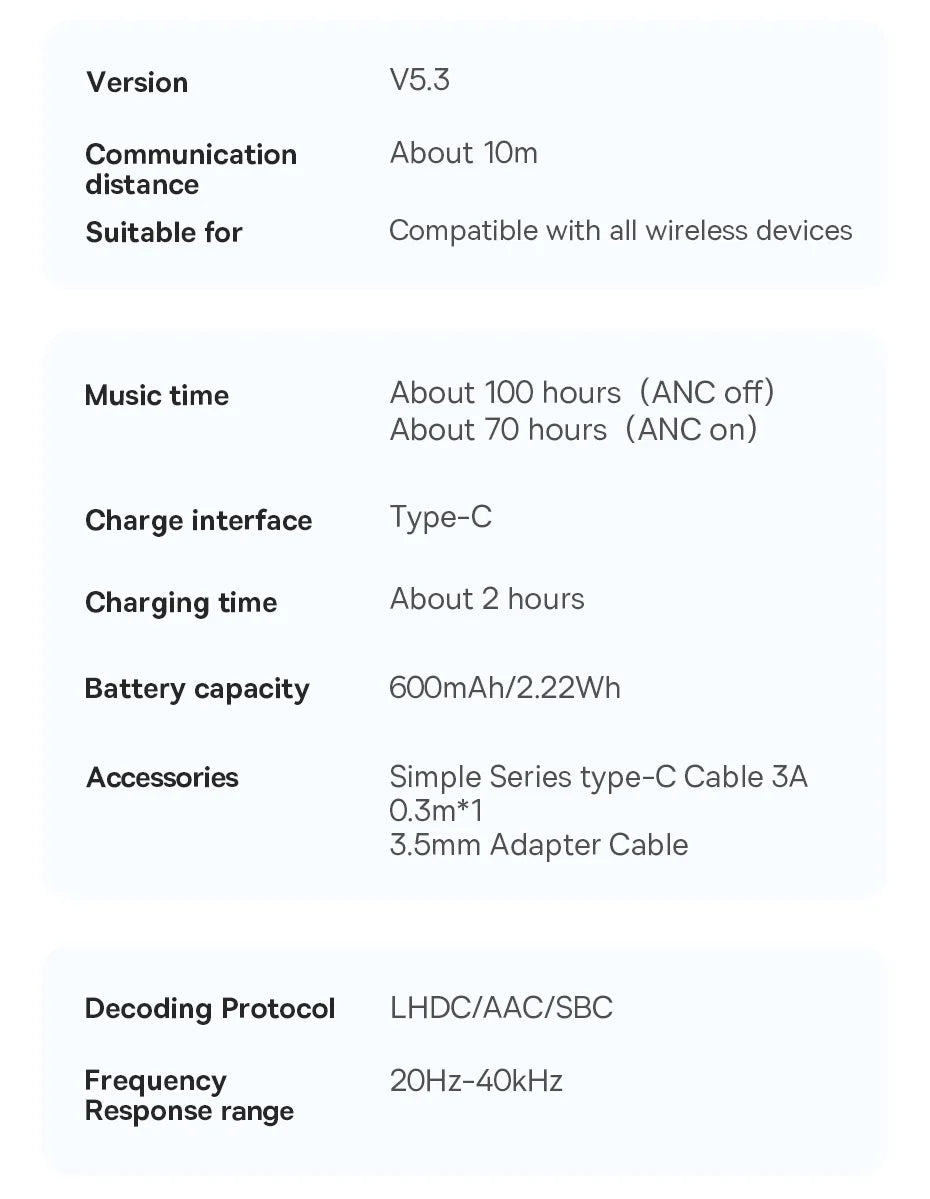 Baseus H1i ANC Wireless Bowie Headphone Bluetooth 5.3 Noise Cancellation Hi-Res 38db 3D Spatial Audio Ear Headsets