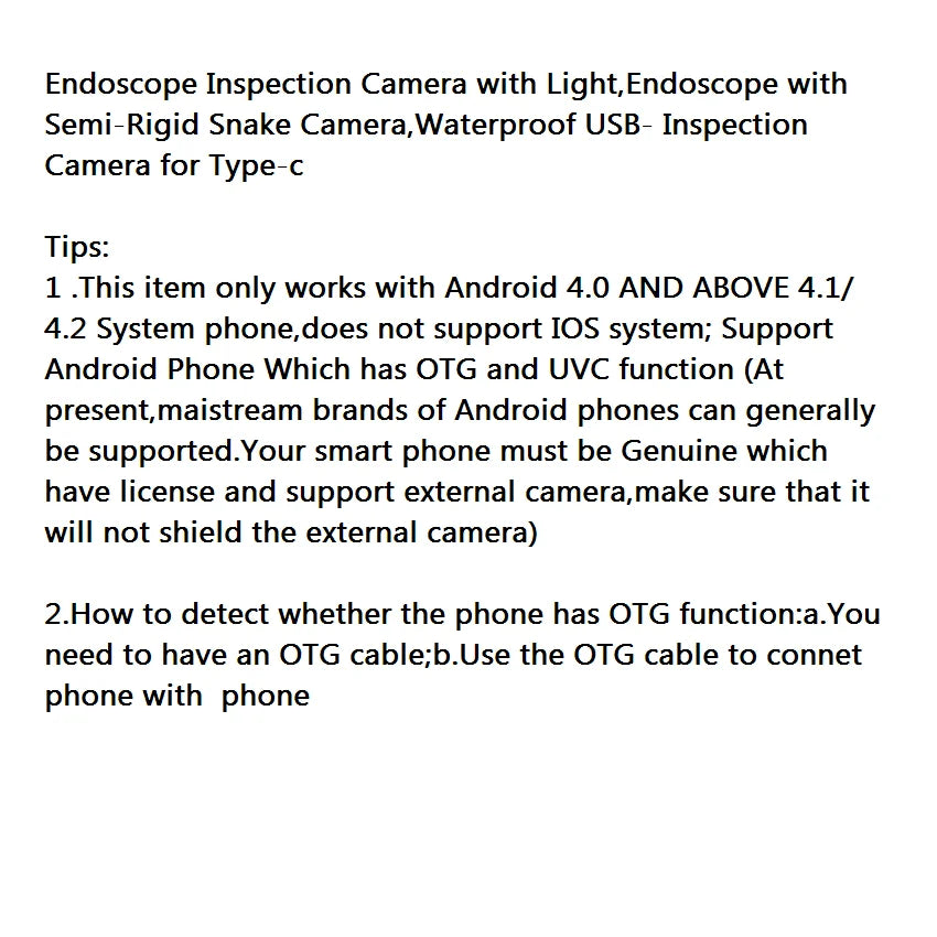 USB Endoscope Inspection Camera with Light,Endoscope with Semi-Rigid Snake Camera,Waterproof USB Inspection Camera for Type-c