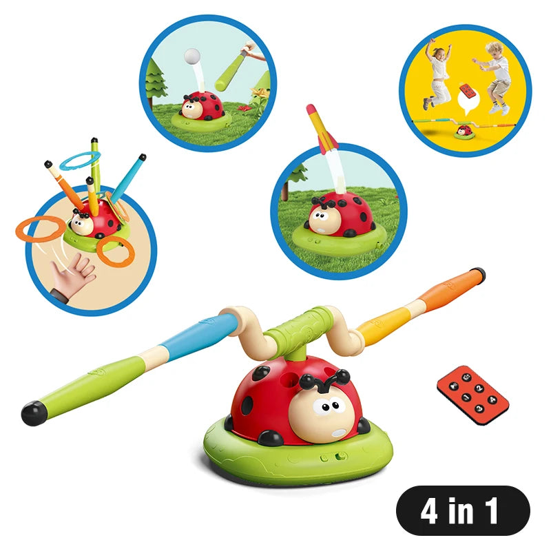 Musical Jump Sports Toys 5 in 1 3 in 1 Toss Ring Game Toy and Shooting Launcher for Kids Ladybug Multifunction Outdoor Machine