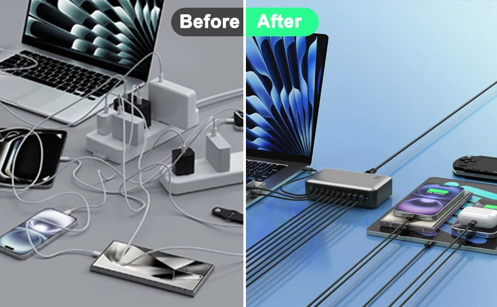 200/300/540/620W GaN high power Multi-Port Fast Charger multiple charging Station for iphone, for MacBook, for Samsung etc