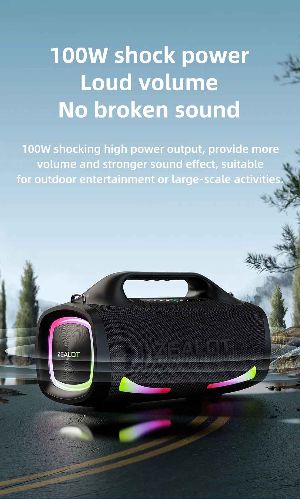 ZEALOT-S79 Speaker Party Portable Speaker with Bluetooth 5.2, Portable Handle, 24-Hour Playtime, for Party, Camping