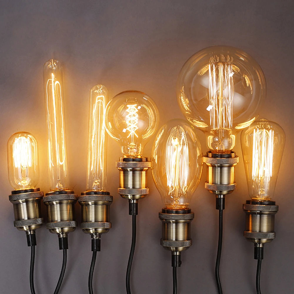 4pcs/lot Retro Edison Light Bulb E27 220V 40W ST64 G80 G95 T10 T45 T185 A19 A60 Filament Light Vintage Ampoule Edison Lamp