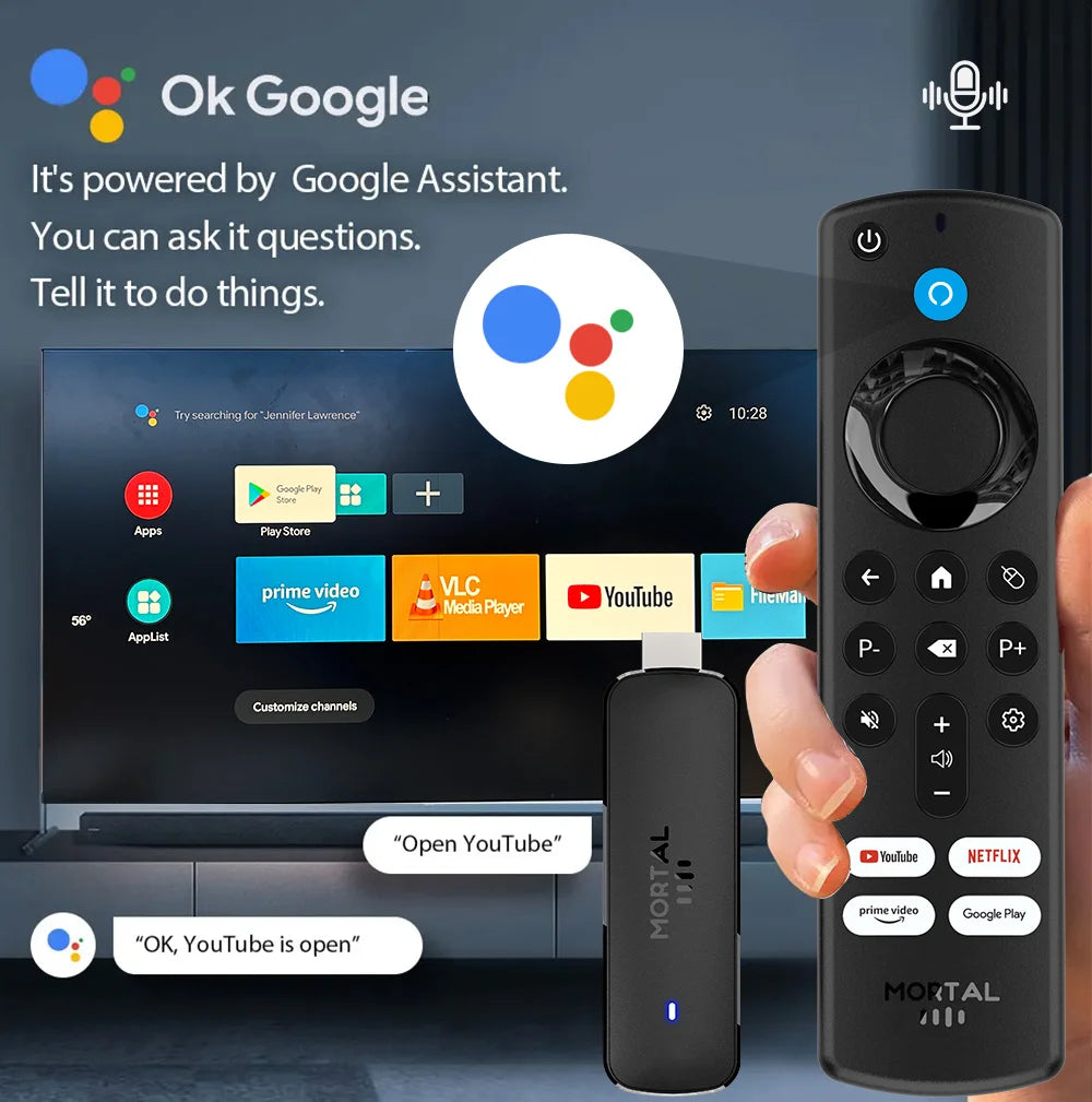 Factory Directly Android14 TV Stick Home theater Mortal Q8 Support 4K@60fps Video Wifi6 Allwinner H313 Quad Core Voice Remote